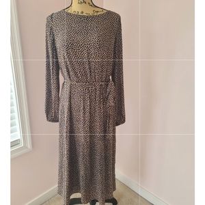Ann Taylor Long Sleeve Dot Belted Midi Dress